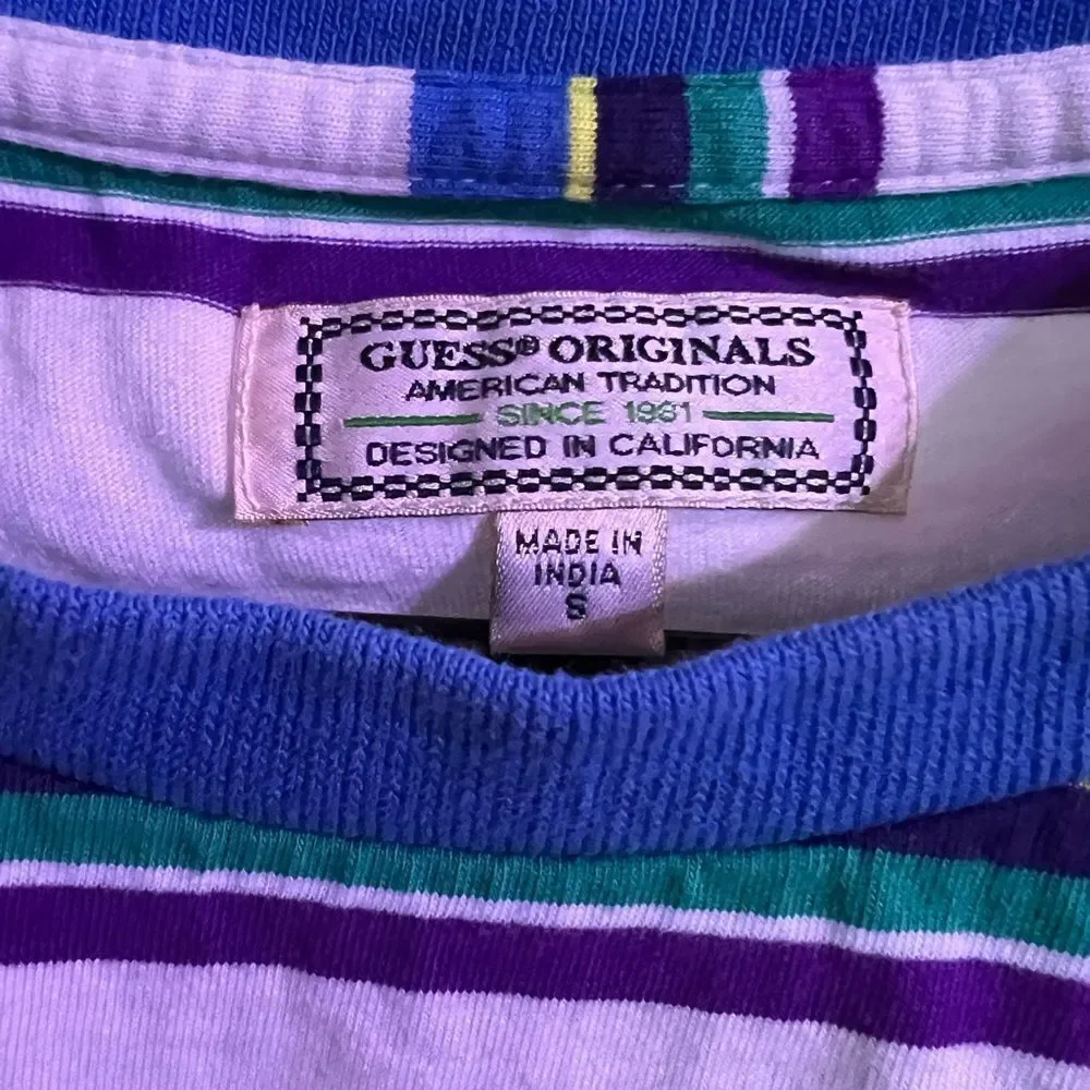 Vintage Guess EST.1991 Originals Multi Color Striped Shirt Mens Size S - Picture 2 of 3